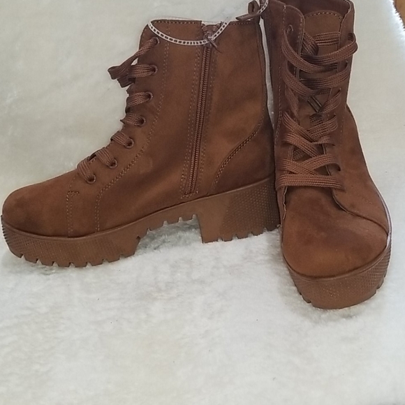 Unilady Zara Women Sueded Combat Boots Dark Carmel color with Platform Size 7 - Picture 6 of 7